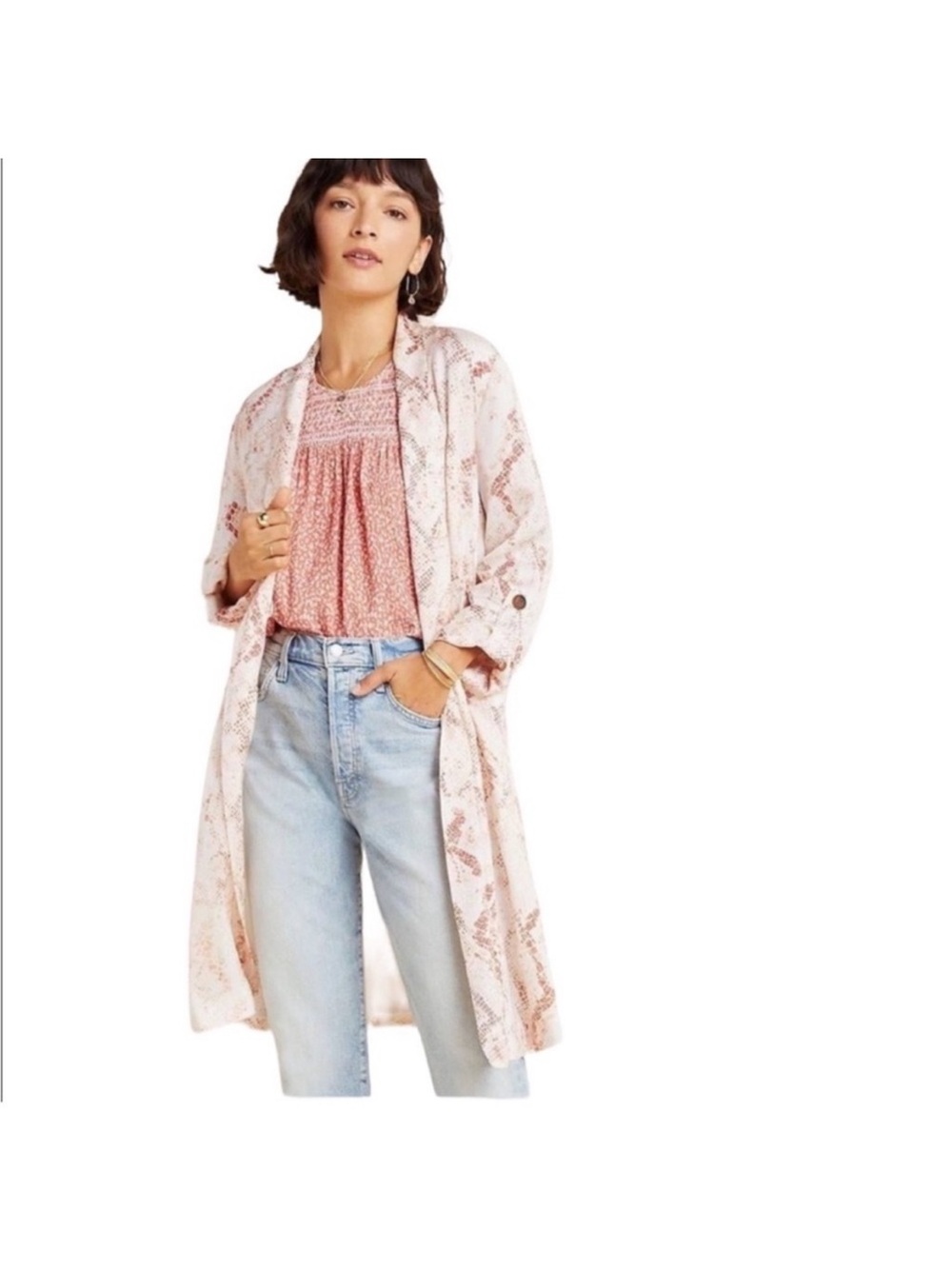 Cupcakes and Cashmere snake print open front kimono jacket trench top size small